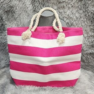 Pink and White Striped Tote Bag